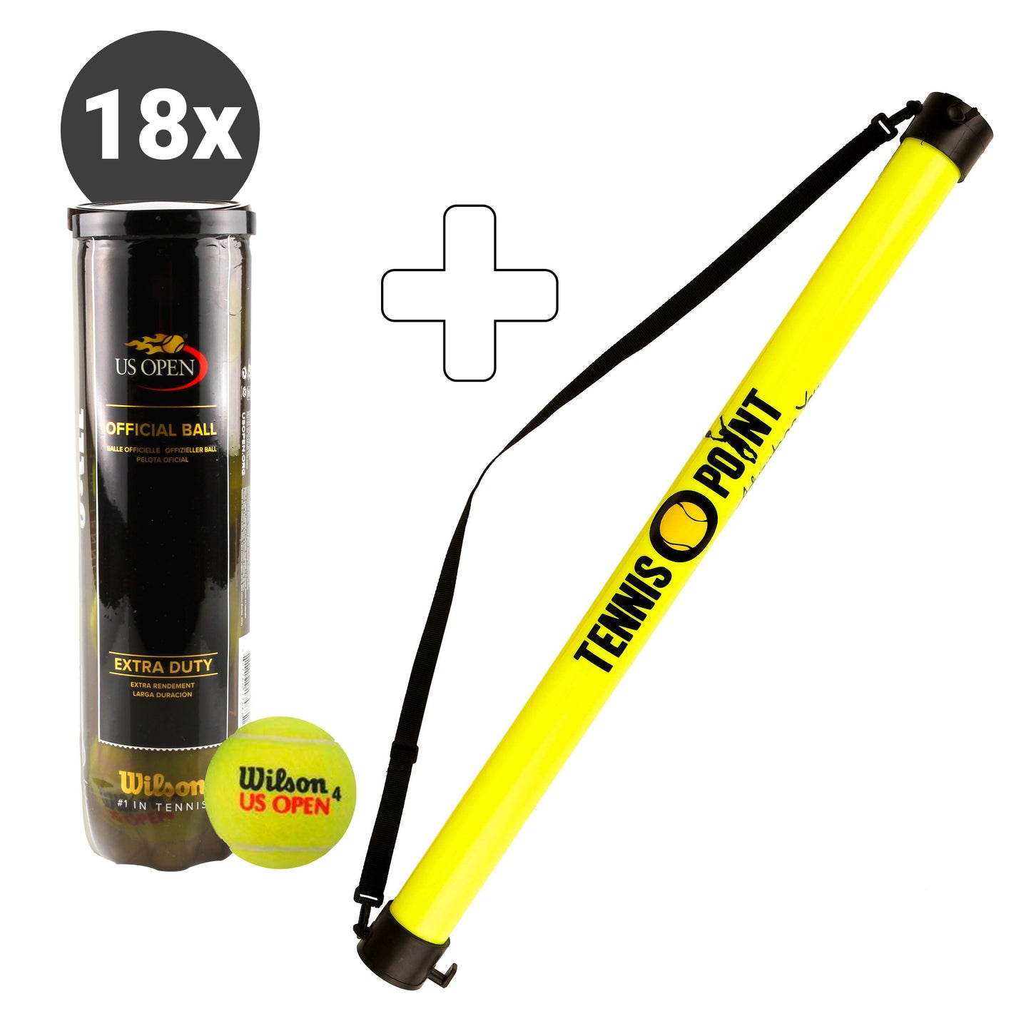 Wilson 18 tubes de 4 US Open + ramasse balles forme tube Wilson 18 tubes de 4 US Open + ramasse balles forme tube