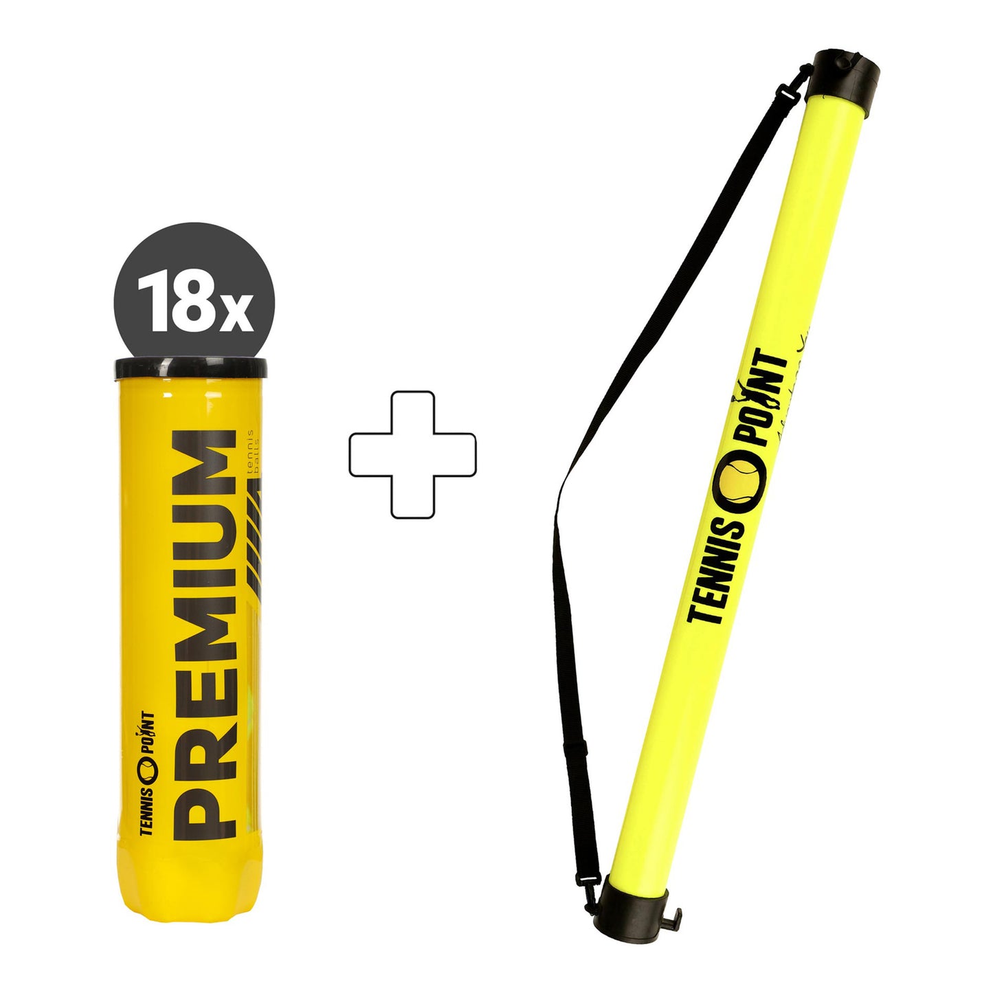 Tennis-Point 18 tubes de 4 Premium + ramasse balles forme tube Tennis-Point 18 tubes de 4 Premium + ramasse balles forme tube
