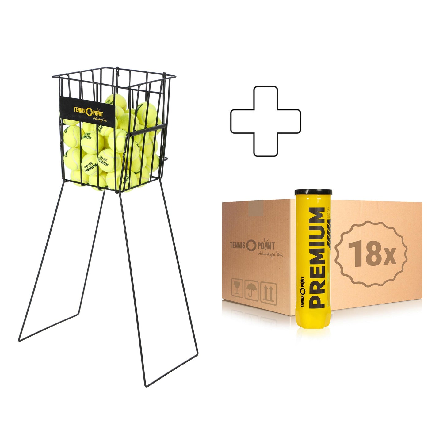 Tennis-Point 18 tubes de 4 Premium + panier ramasse balles Tennis-Point 18 tubes de 4 Premium + panier ramasse balles