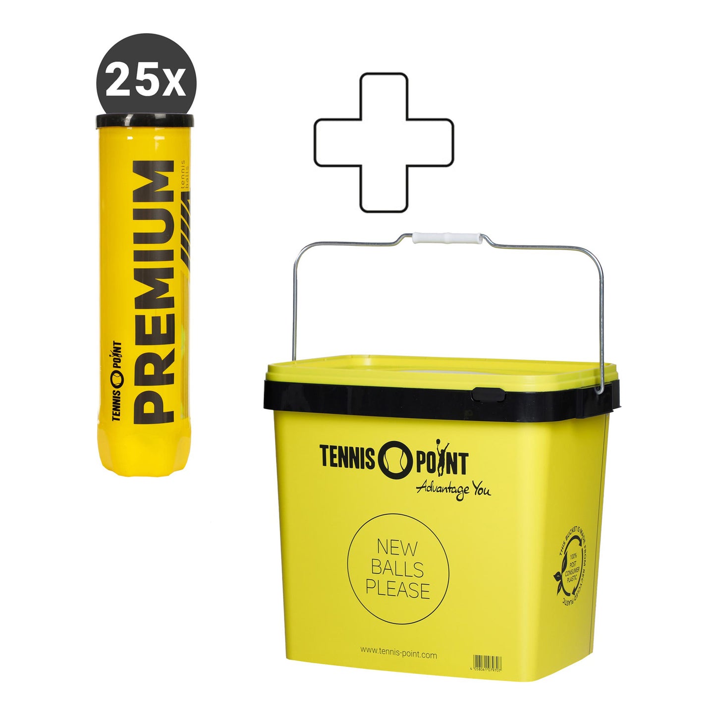 Tennis-Point Tube de 4 25 x Premium + seau à balles Tennis-Point Tube de 4 25 x Premium + seau à balles