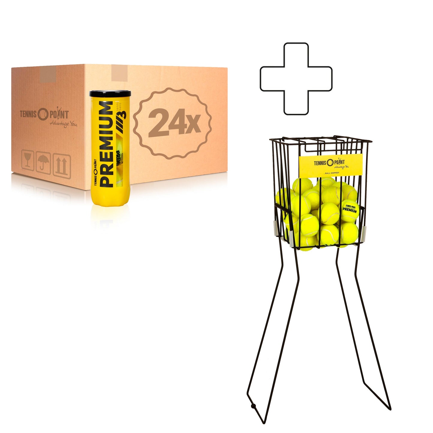 Tennis-Point 24 Tubes de 3 Premium + panier ramasse balles Tennis-Point 24 Tubes de 3 Premium + panier ramasse balles