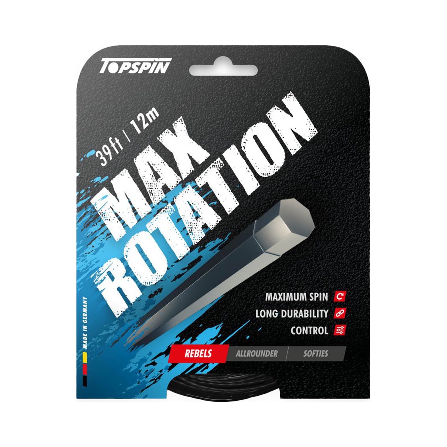 Topspin Max Rotation 12m Cordage En Garniture-Noir Topspin Max Rotation 12m Cordage En Garniture-Noir