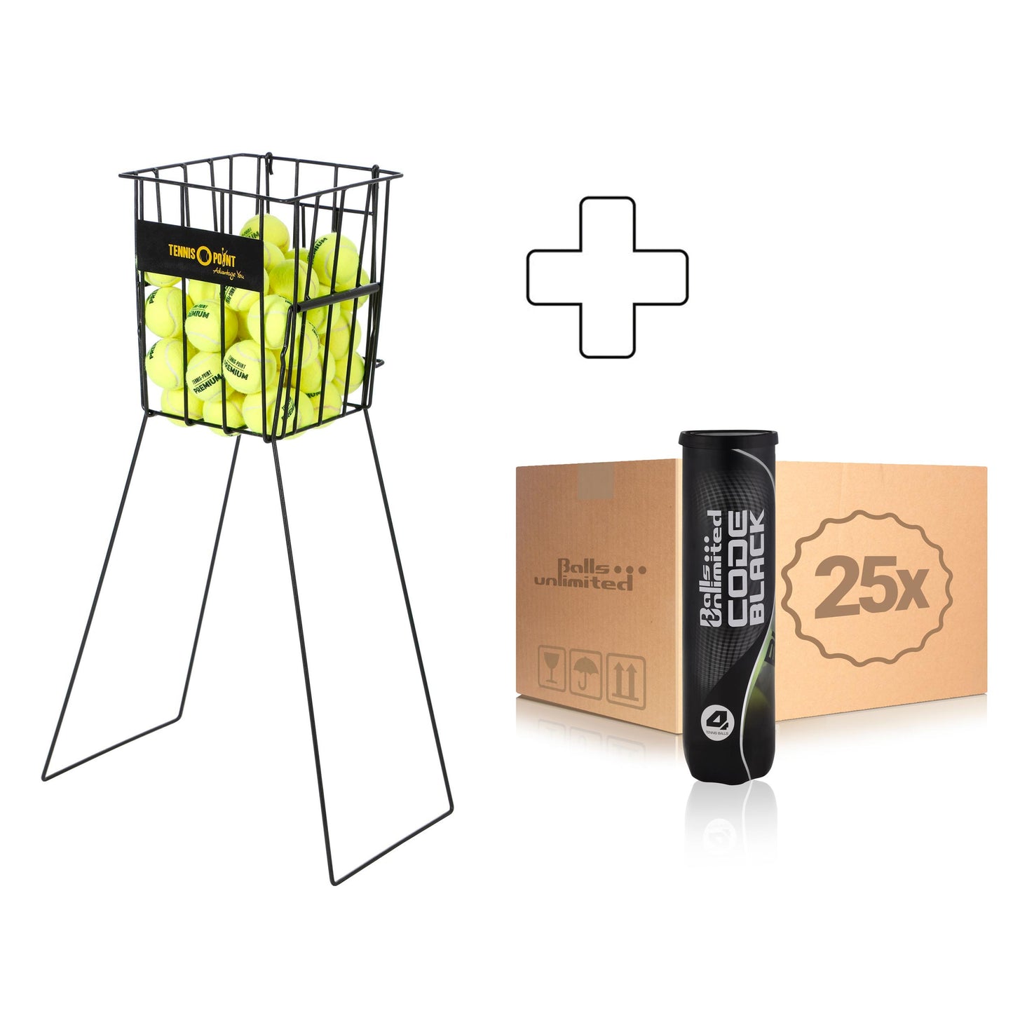 Balls Unlimited 25 tubes de 4 Code Black + panier ramasse balles Balls Unlimited 25 tubes de 4 Code Black + panier ramasse balles