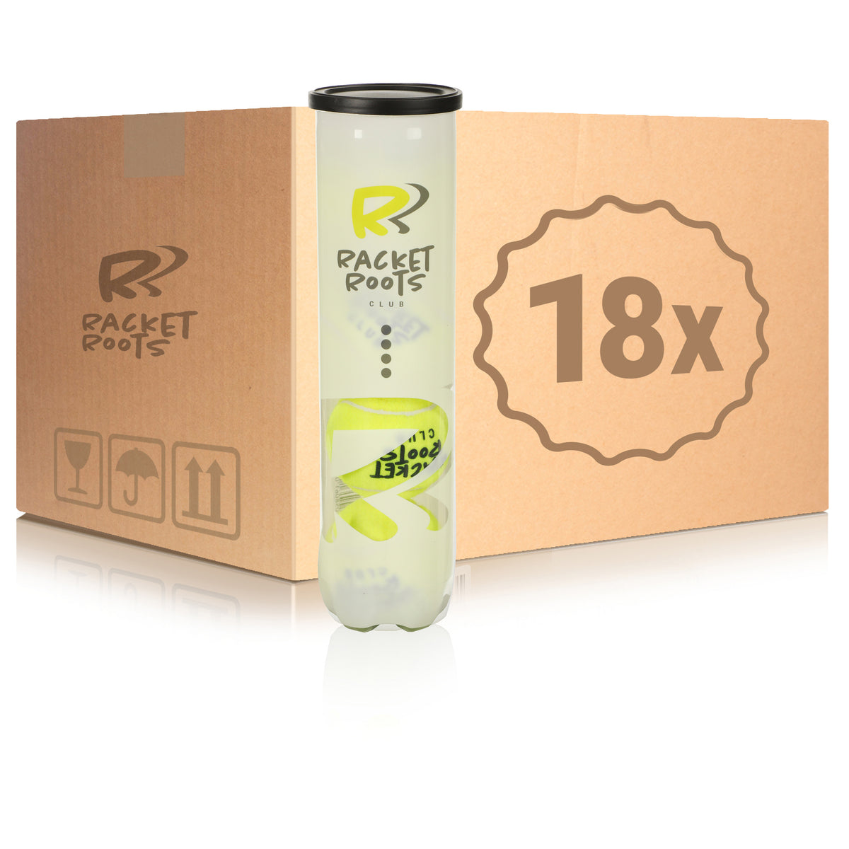 Racket Roots 18 tubes de 4 Club Tennisball En carton Racket Roots 18 tubes de 4 Club Tennisball En carton