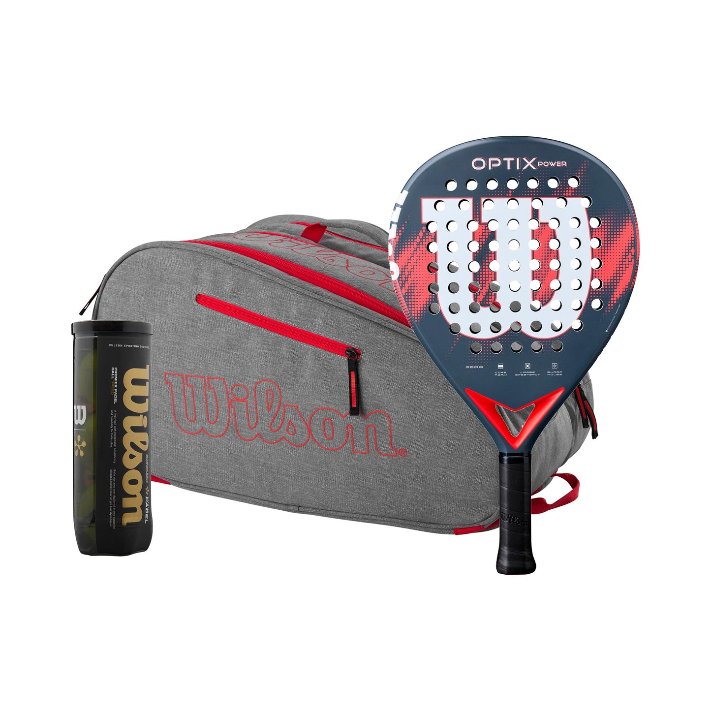 Wilson Optix V2 Power plus sac de raquettes, + tube de balles Wilson Optix V2 Power plus sac de raquettes, + tube de balles