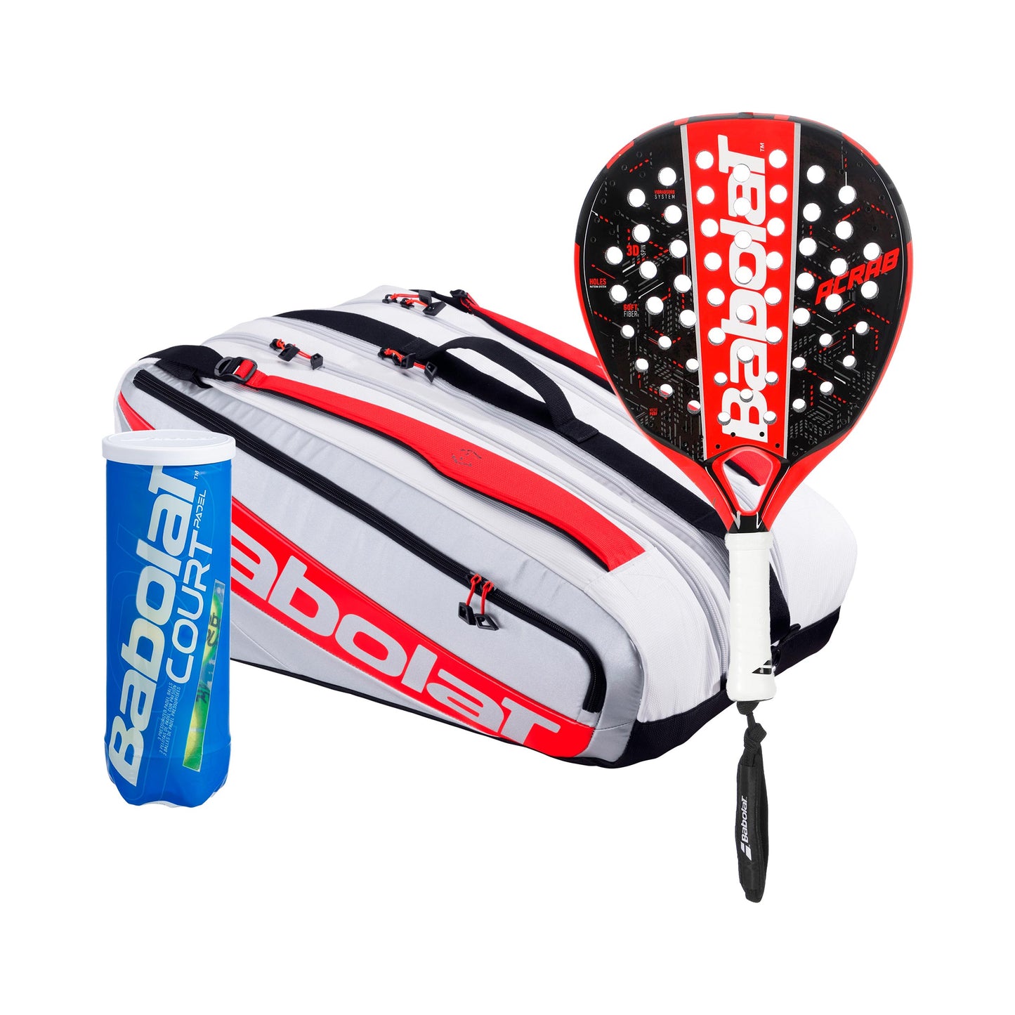 Babolat Pack de 3 ACRAB plus sac de raquettes, + tube de balles Babolat Pack de 3 ACRAB plus sac de raquettes, + tube de balles