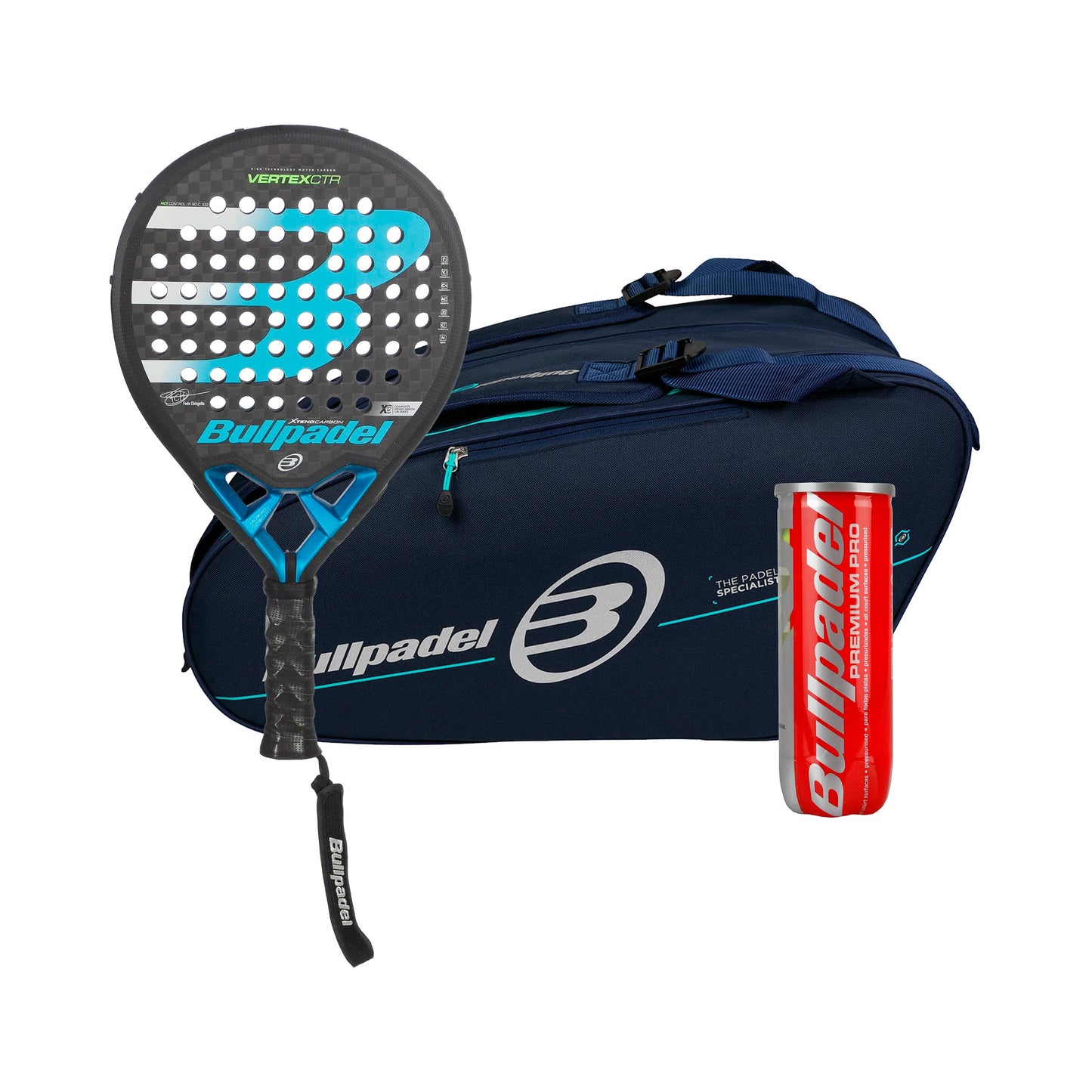 Bullpadel Pack de 3 Vertex 2 CTR plus sac de raquettes, + tube de balles Bullpadel Pack de 3 Vertex 2 CTR plus sac de raquettes, + tube de balles