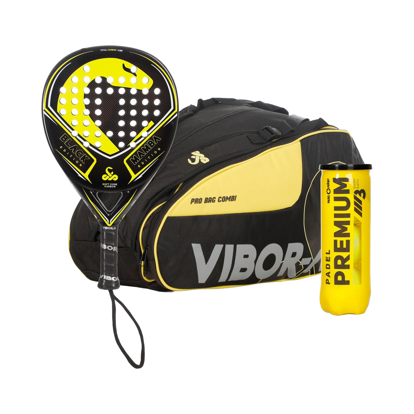 Vibora Pack de 3 Black Mamba Classic Edition plus sac de raquettes, + tube de balles Vibora Pack de 3 Black Mamba Classic Edition plus sac de raquettes, + tube de balles