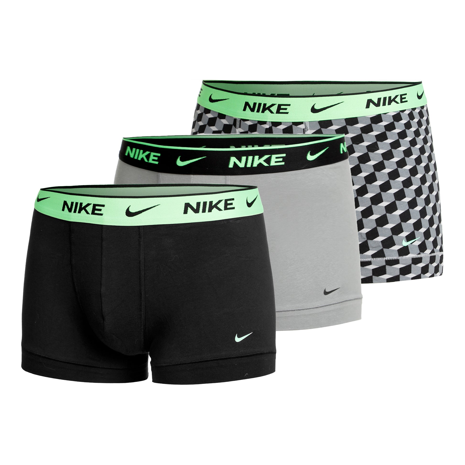 Nike Everyday Cotton Stretch Trunk Caleçon Pack De 3 Hommes-Gris,Vert Fluo
