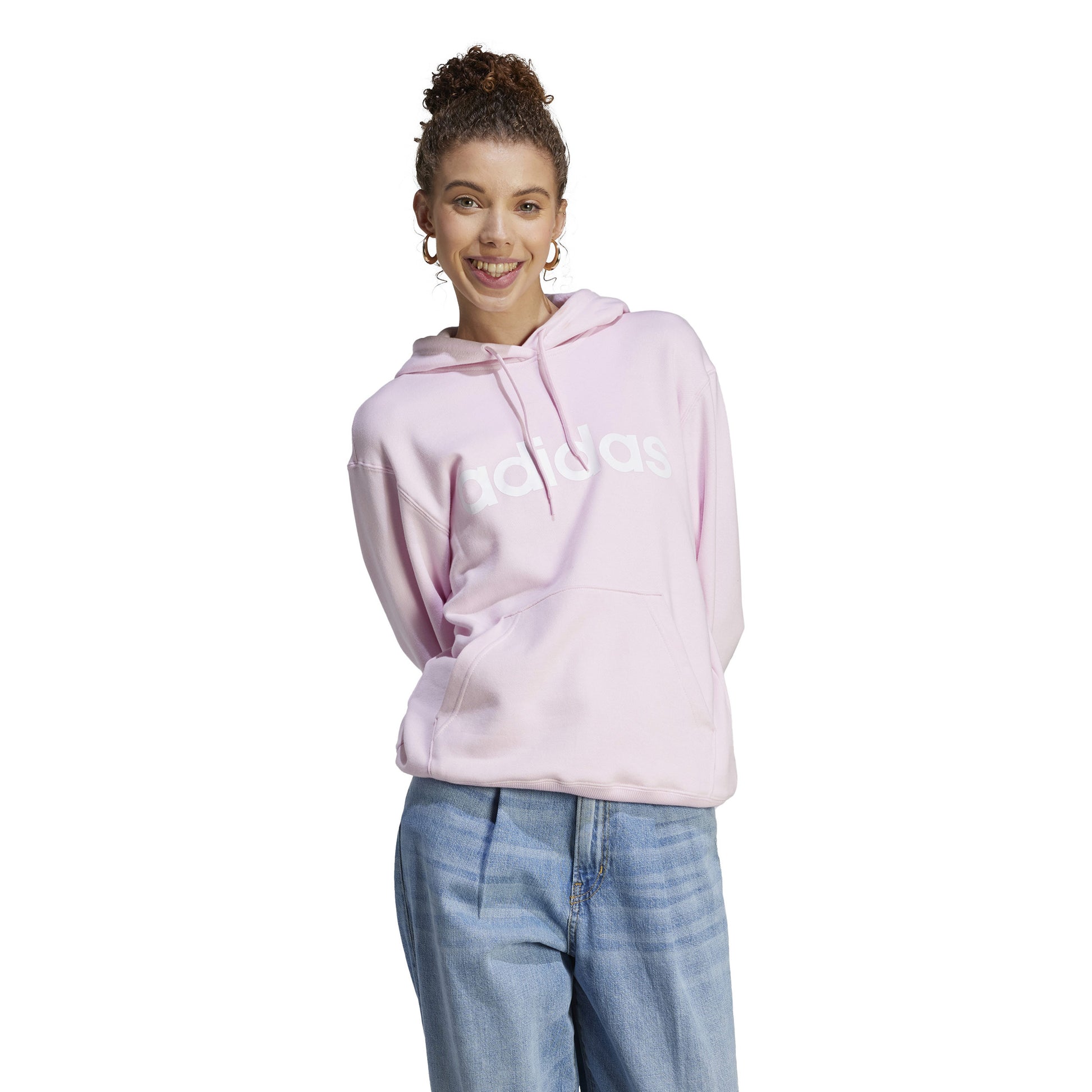 adidas Linear French Terry Sweat à capuche Femmes - rosé, blanc