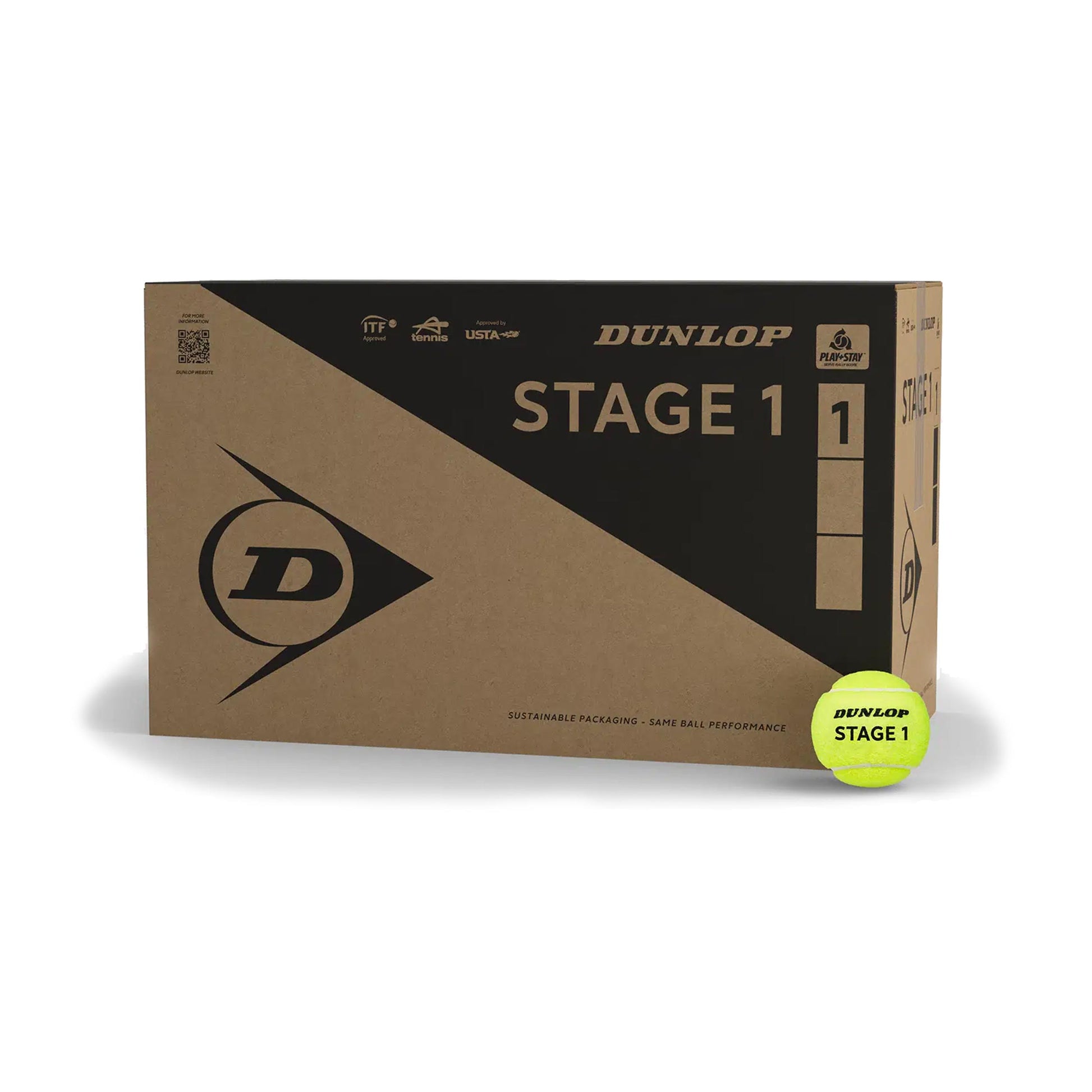 Dunlop Stage 1 Green Balle Play + Stay 18 tubes de 4 -jaune