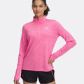 Tech 1/2 Zip-Twist Haut Manches Longues Femmes-Pink,Blanc