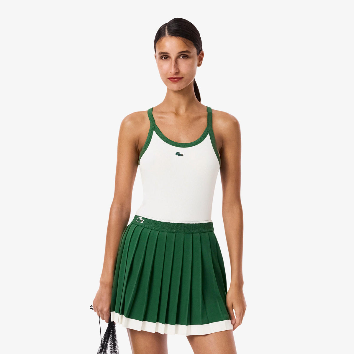 Lacoste Débardeur Tank Top Femmes-Blanc,Vert Foncé