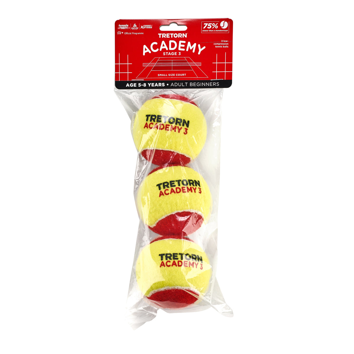 Tretorn Academy Red Felt (Stage 3) Sac de 3 balles