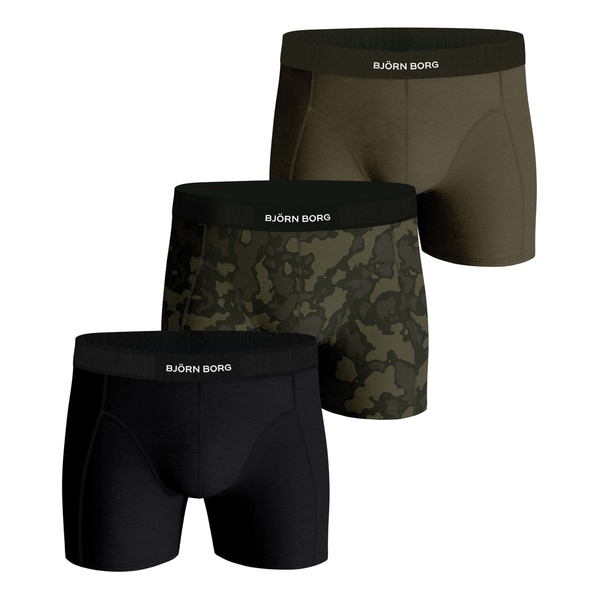 Björn Borg Premium Cotton Stretch Caleçon Pack de 3 Hommes - noir, kaki