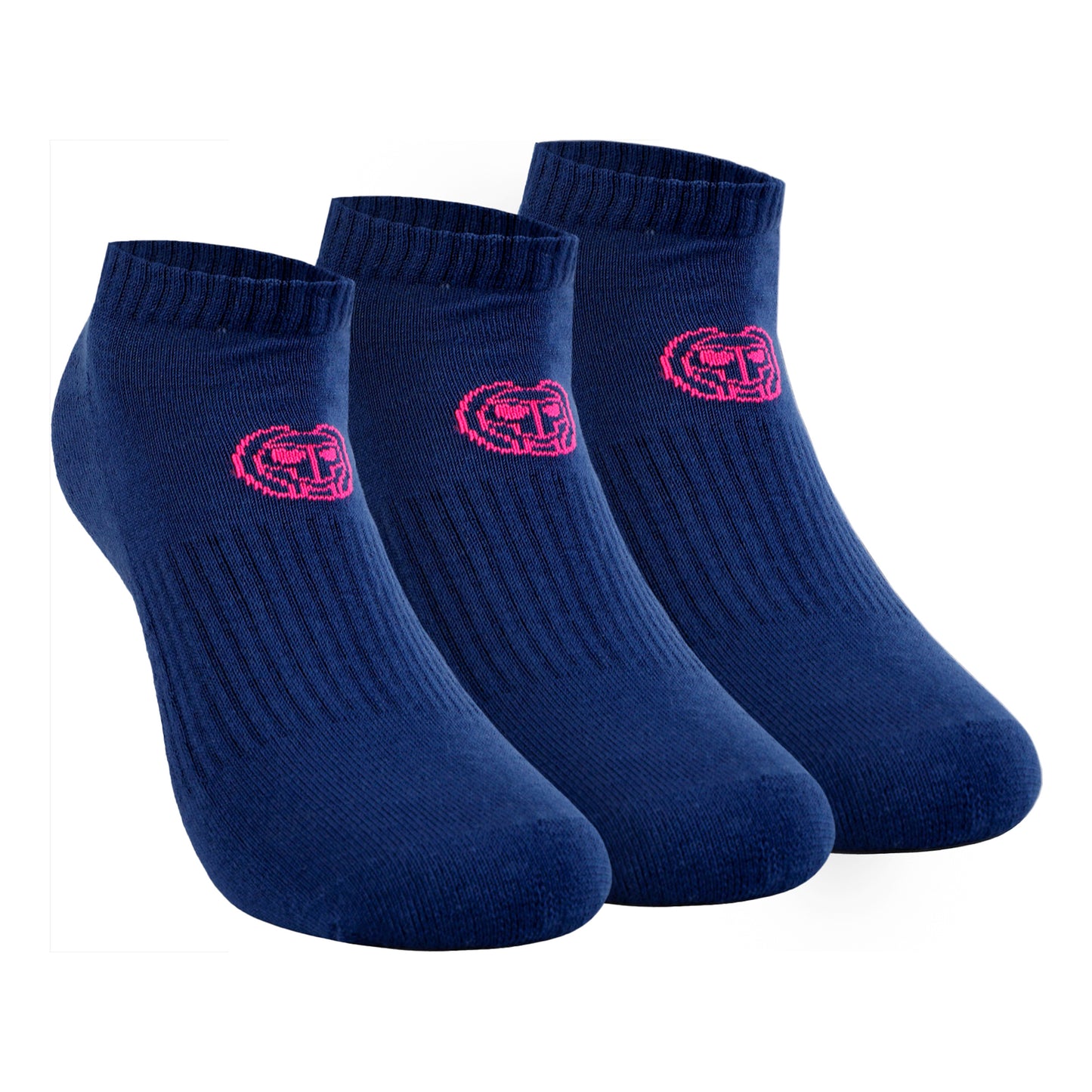 BIDI BADU Leana No Show Tech Chaussettes De Sport Pack De 3 Femmes-Bleu Foncé,Pink