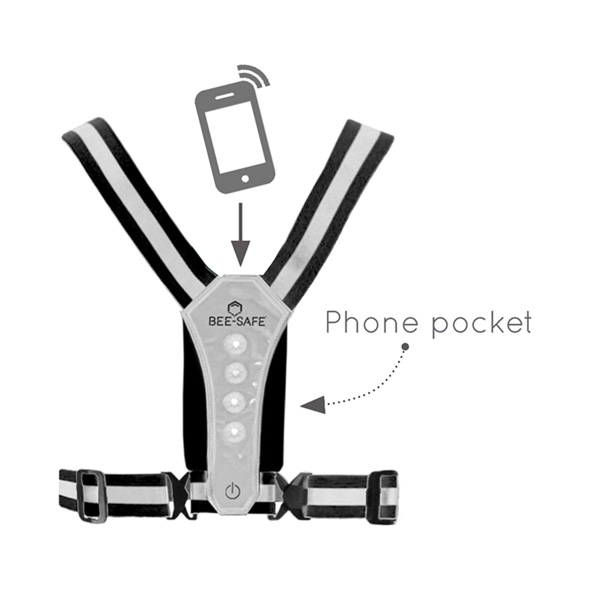 Bee-Safe Led Harness Phone Pocket Système D'éclairage-Argent