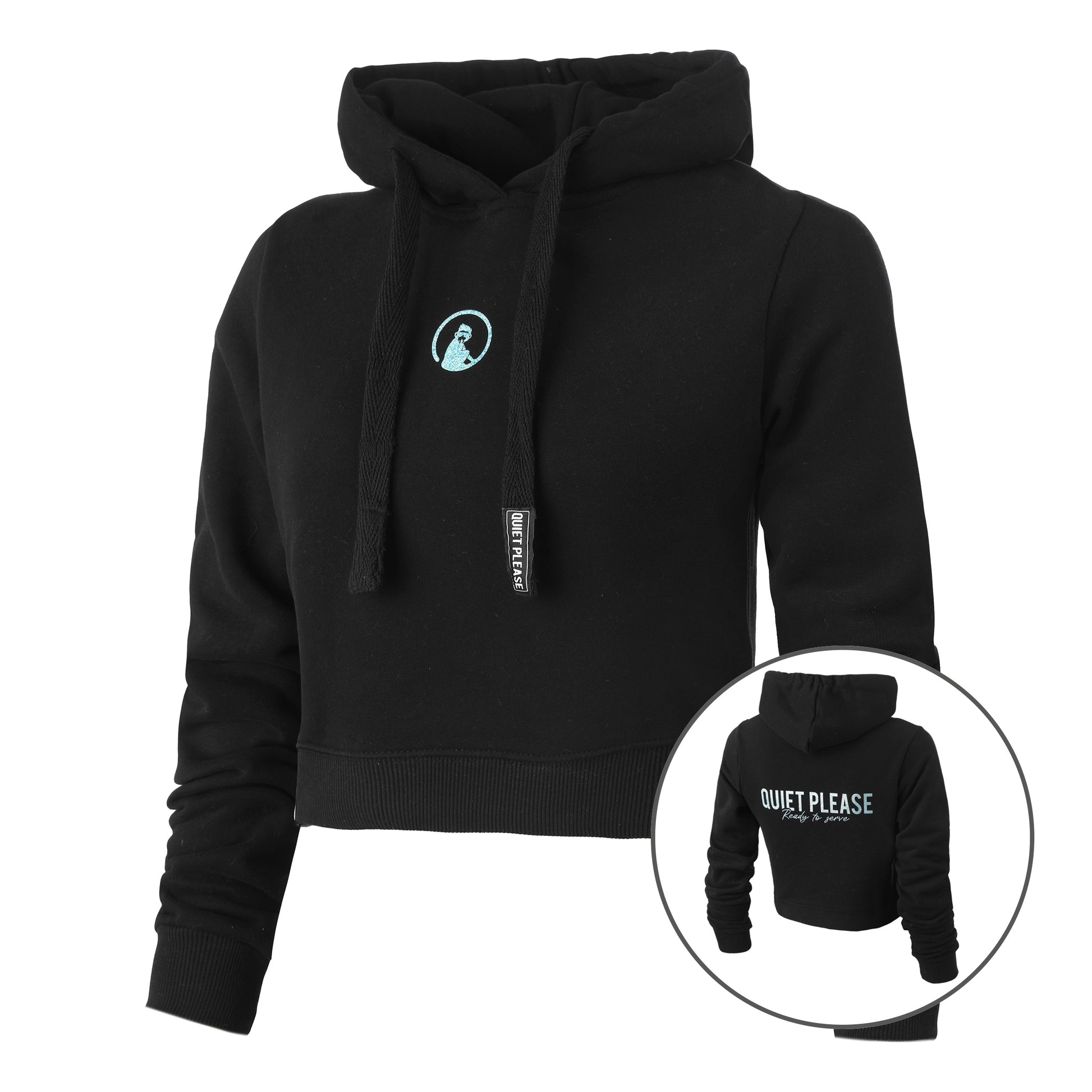 Quiet Please Ready To Serve Glitter Crop Sweat à capuche Femmes - noir,
