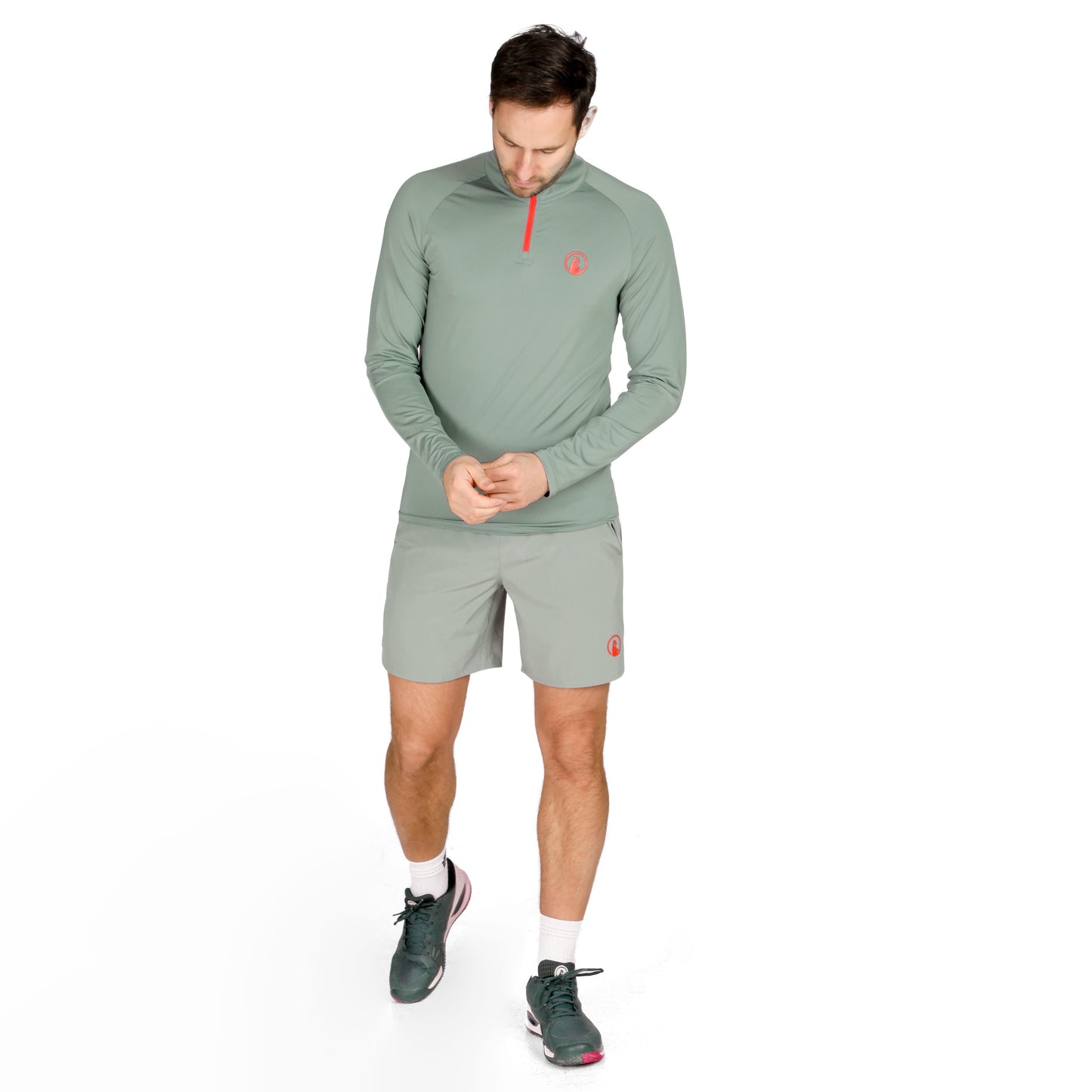 Quiet Please Big Serve 1/4 Zip Haut manches longues Hommes - sauge, rouge