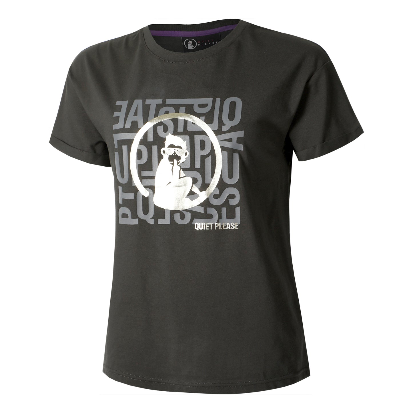 Quiet Please Glitter Word Salad T-shirt Femmes-Anthracite