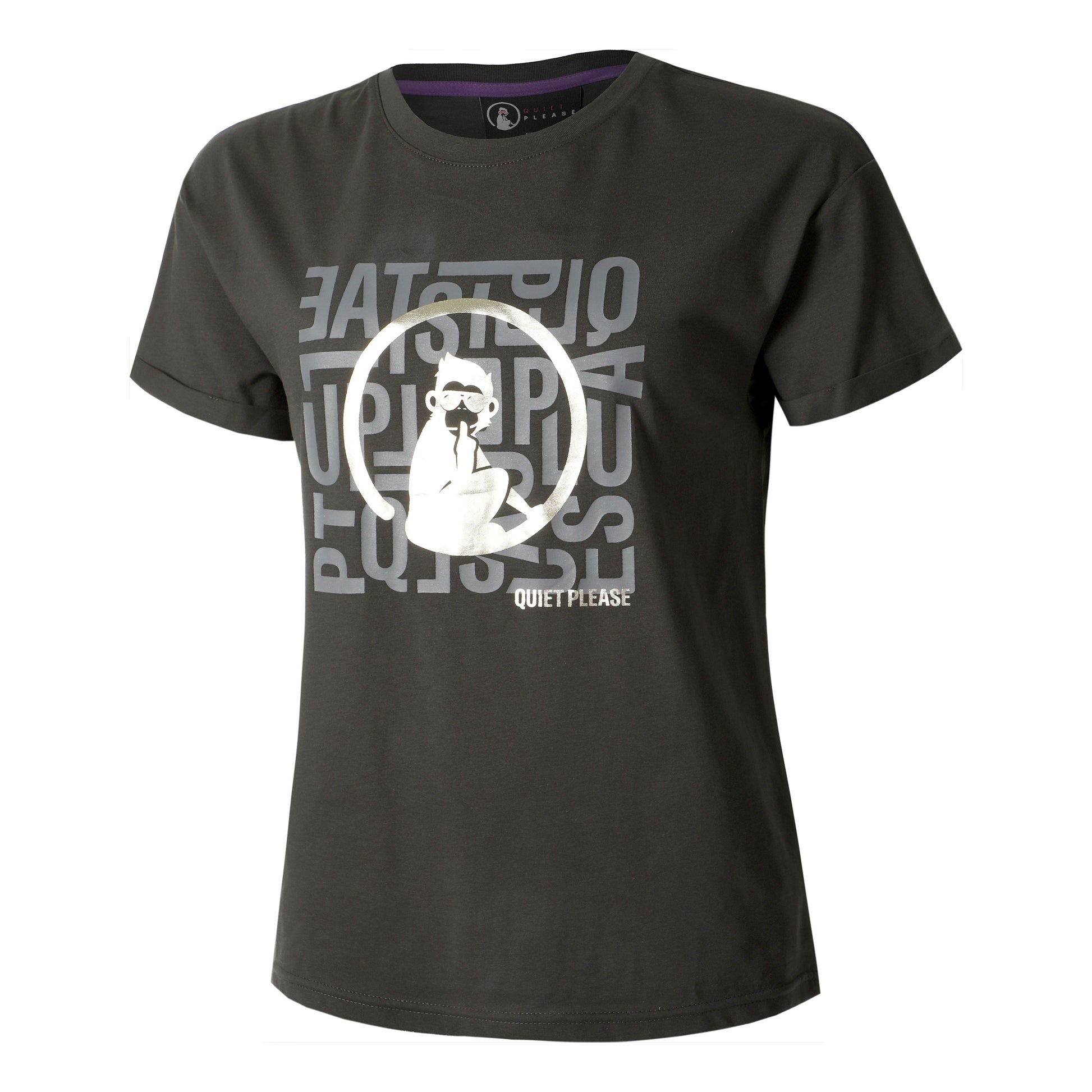 Quiet Please Glitter Word Salad T-shirt Femmes-Anthracite