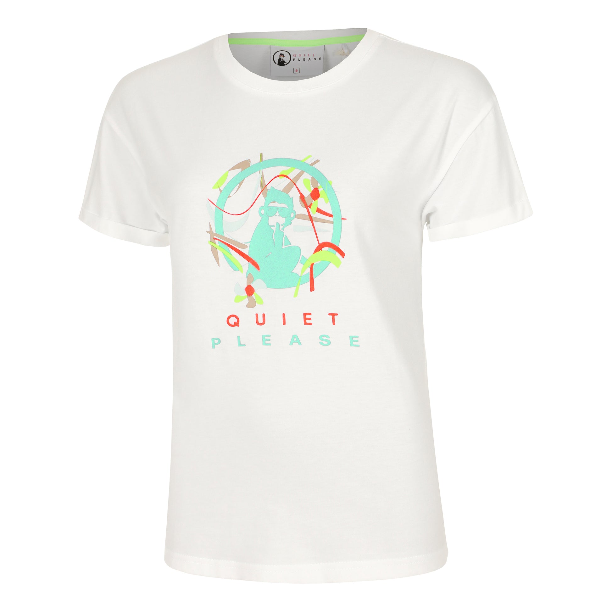 Quiet Please Wild Sketchy T-shirt Femmes-Blanc,Multicouleur