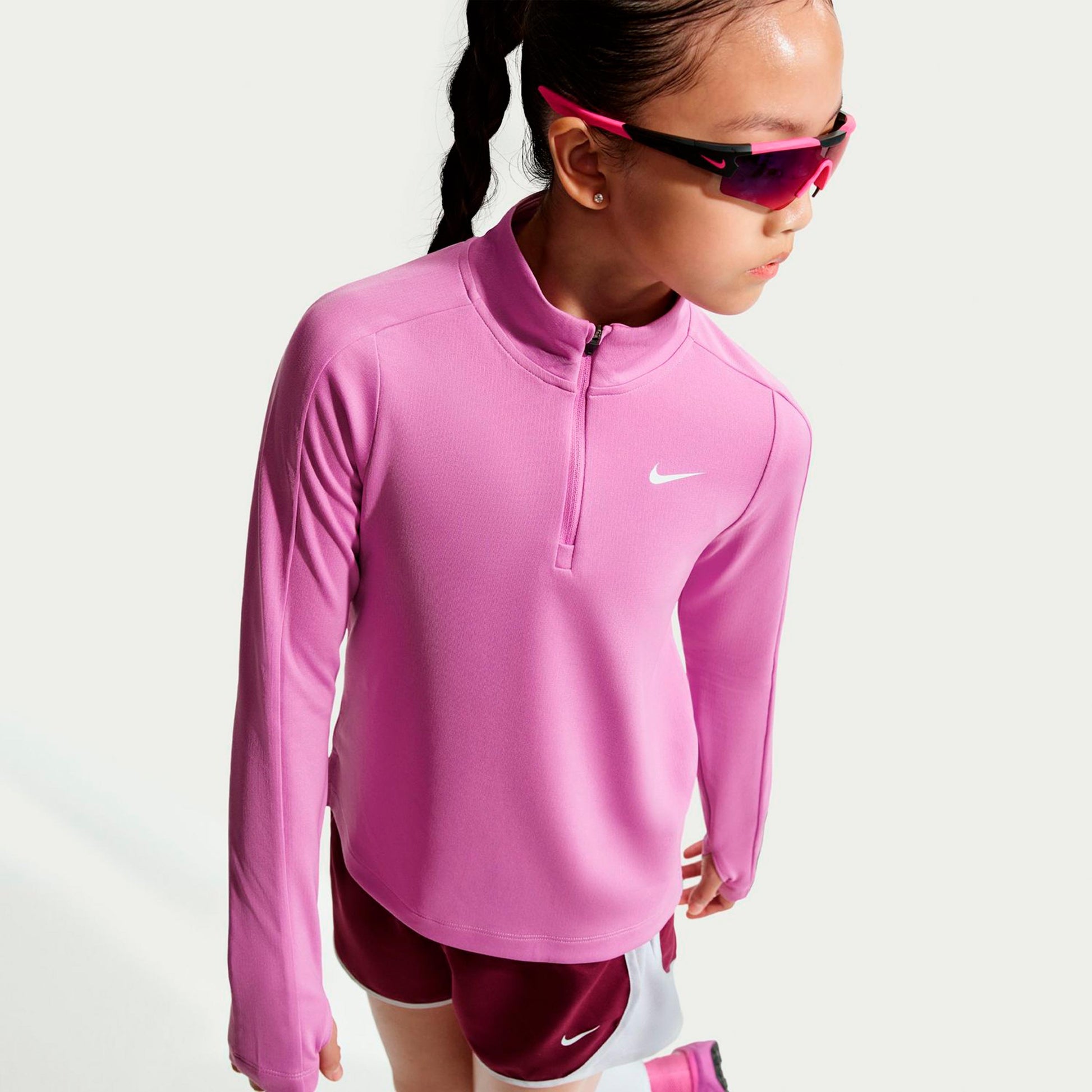 Nike Dri-Fit Half-Zip Haut manches longues Filles-lilas, blanc
