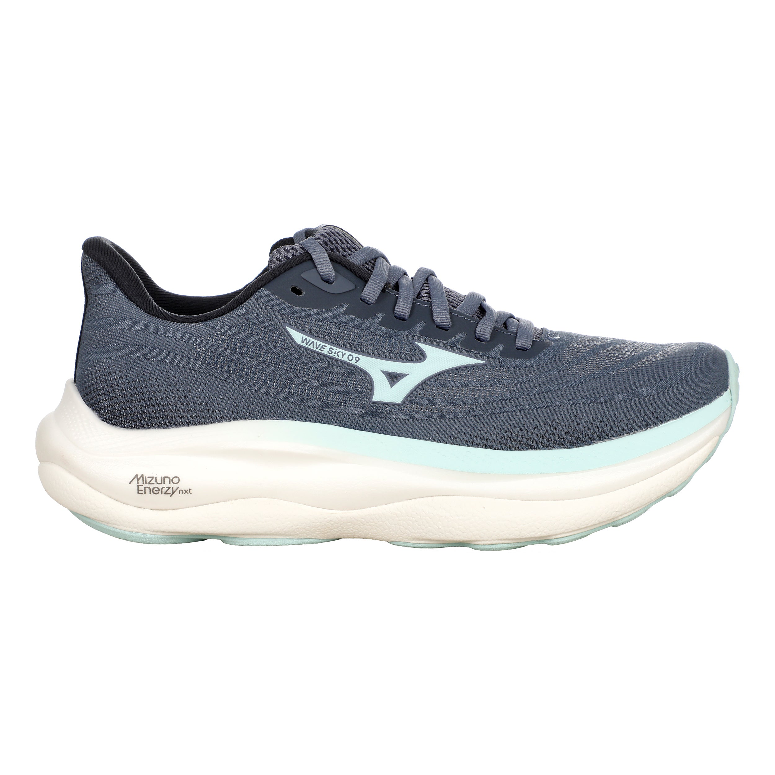 Mizuno Wave Sky 9  Chaussure de running sans stabilisateurs Femmes - bleu gris, menthe