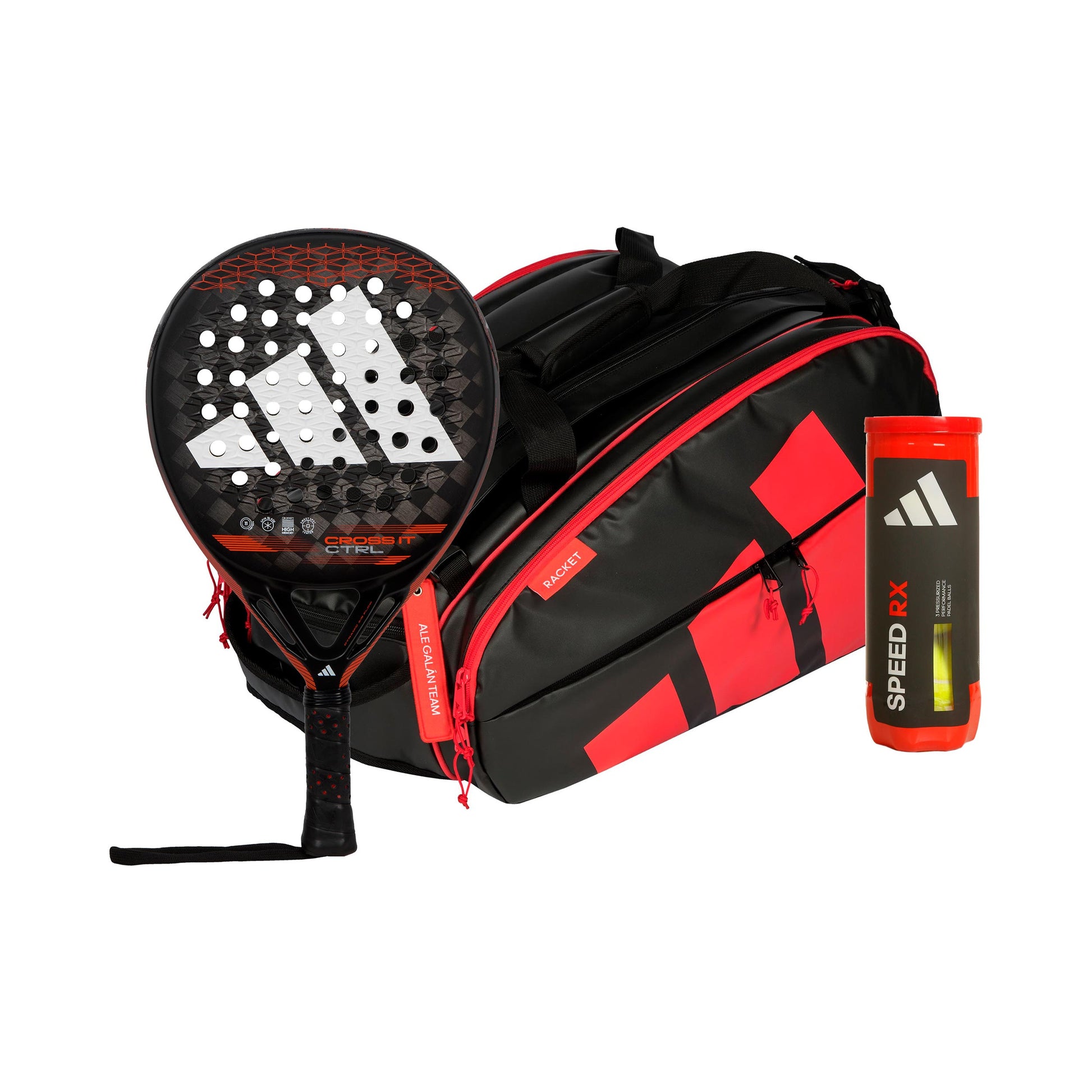 adidas Pack de 3 Cross It Ctrl plus sac de raquettes, + tube de balles