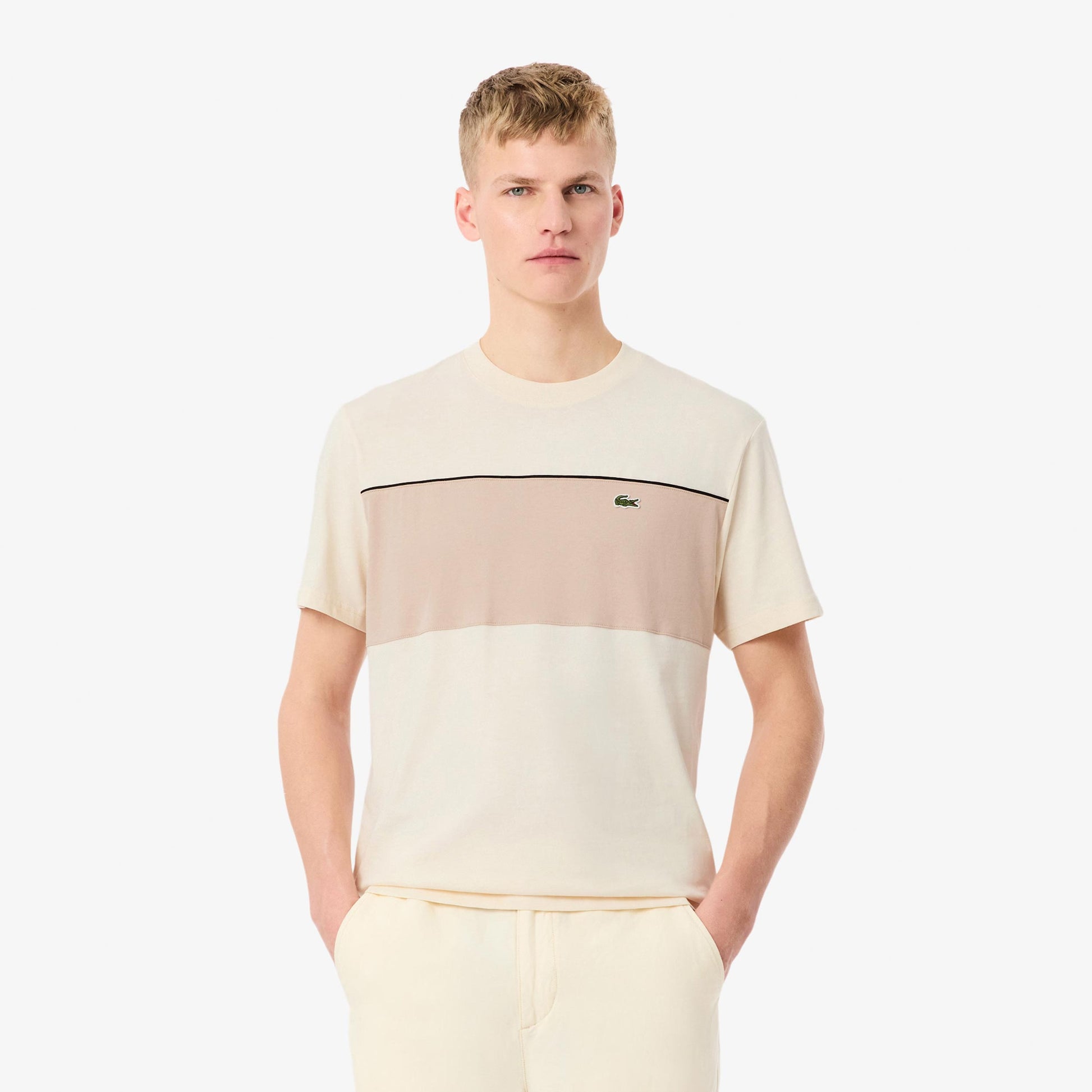 Lacoste Colorblock T-shirt Hommes - crème, beige