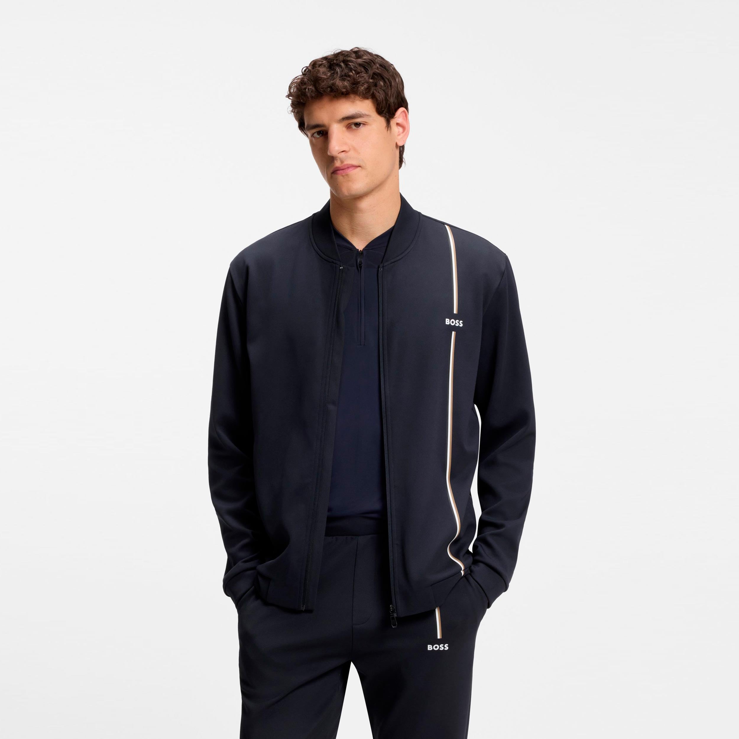 BOSS Game Full Zip Gilet en coton Hommes - bleu foncé