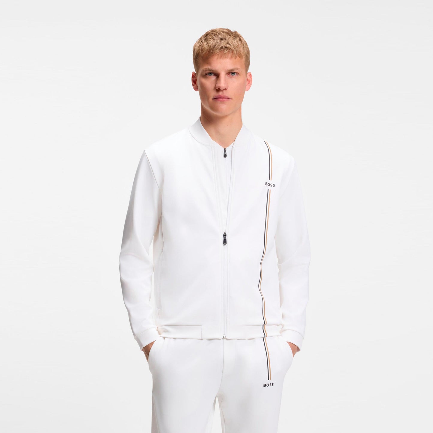 BOSS Game Full Zip Gilet en coton Hommes - blanc
