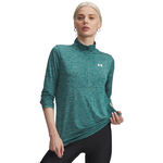 V&ecirc;tements Under Armour Under Armour Tech 1/2 Zip-Twist Haut manches longues Femmes-vert, blanc