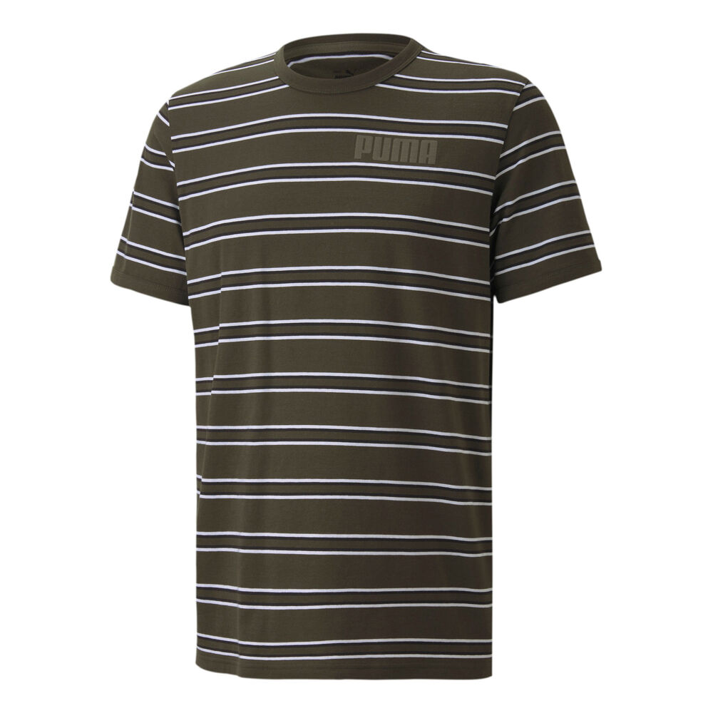 Puma Modern Basics Striped T-shirt Hommes - Kaki, Blanc