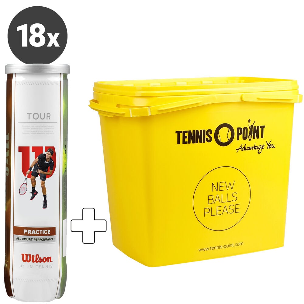 Wilson Tour Practice 18 Tubes De 4 + Seau à Balles