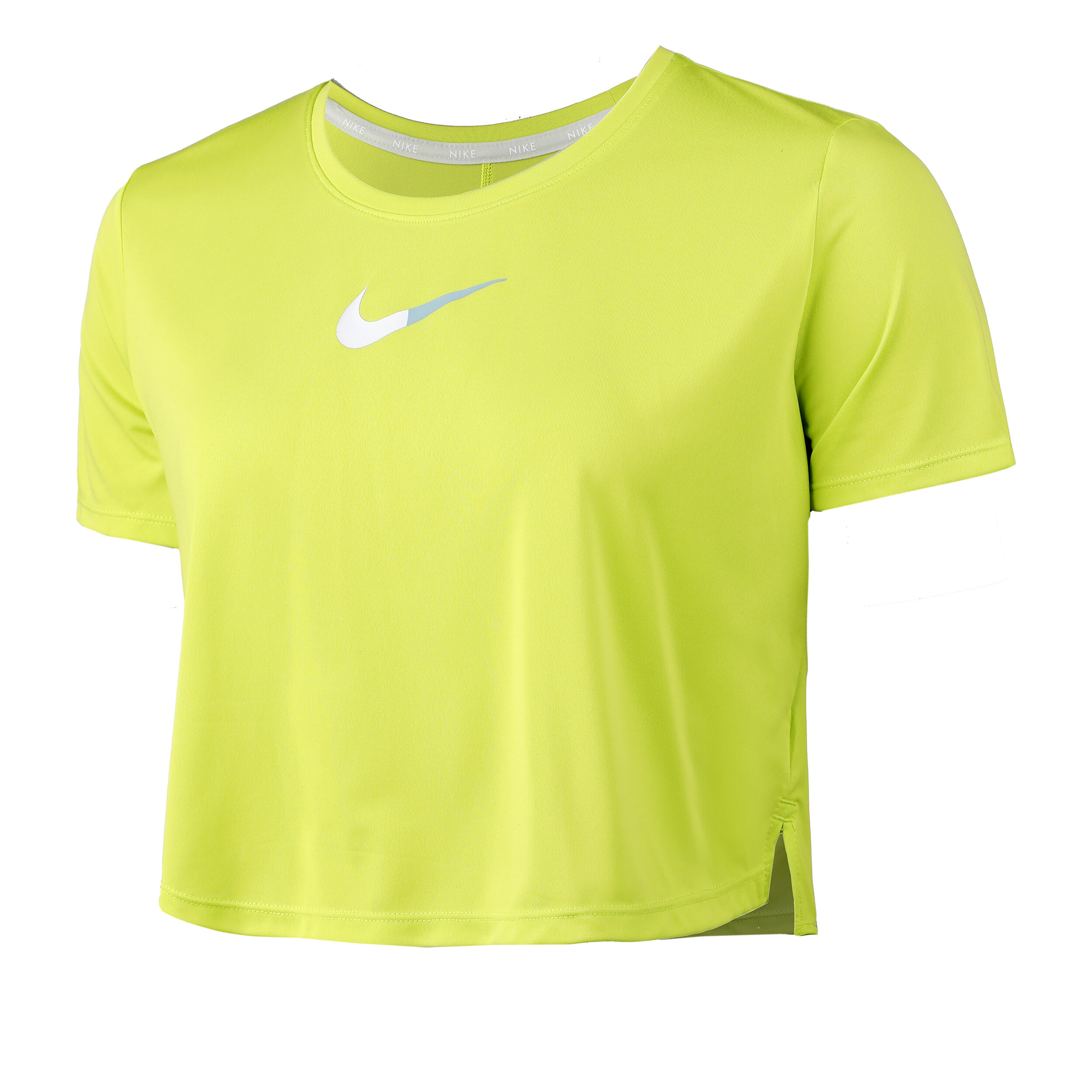 Buy Nike Dri Fit One Color Blocked Standard Fit Cropped T shirt Femmes Vert Fluo online Tennis Point FR