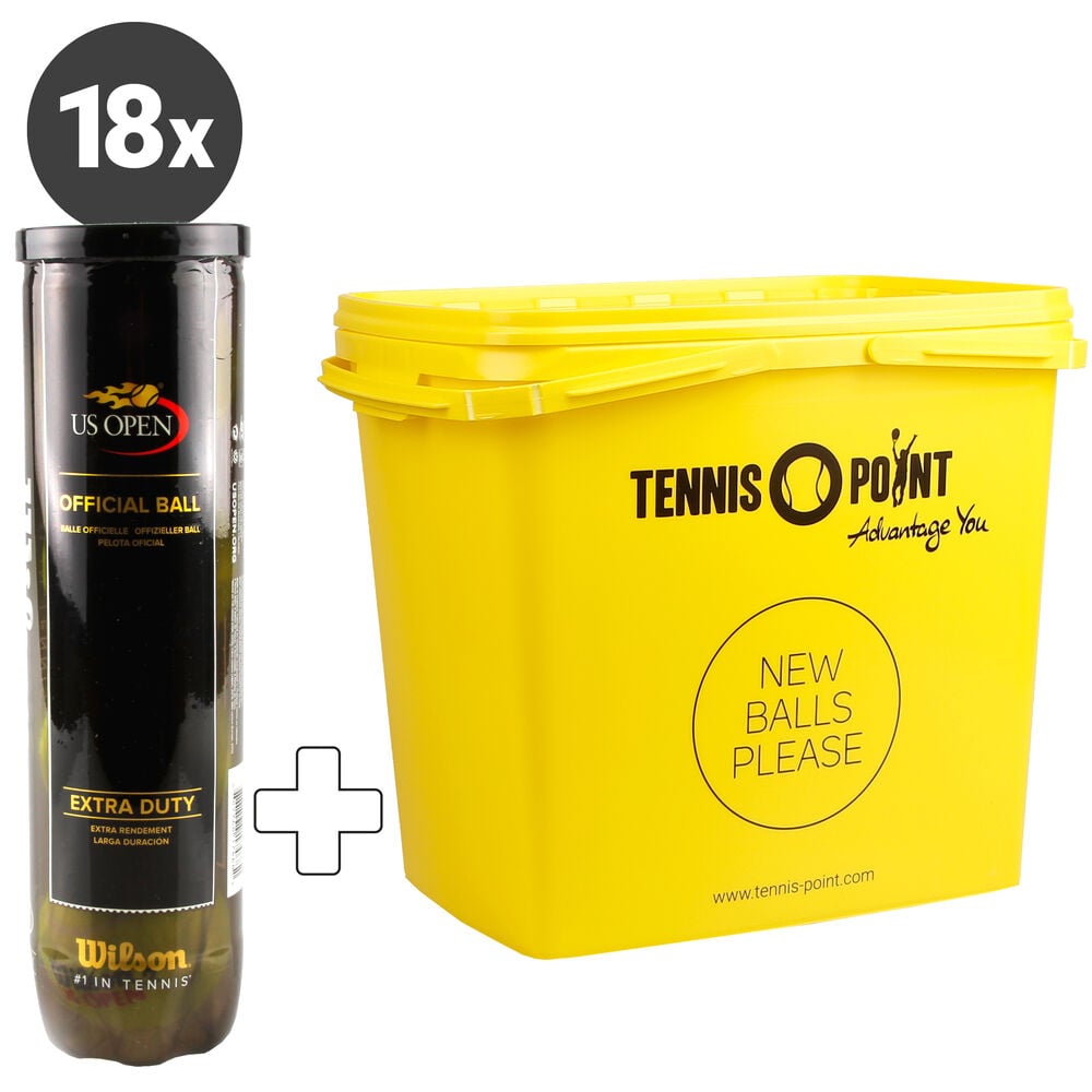 Wilson US Open 18 Tubes De 4 + Seau à Balles