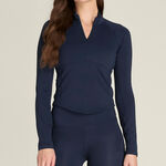 V&ecirc;tements de tennis Wilson Wilson Baseline Half-Zip Haut manches longues Femmes-bleu fonc&eacute;