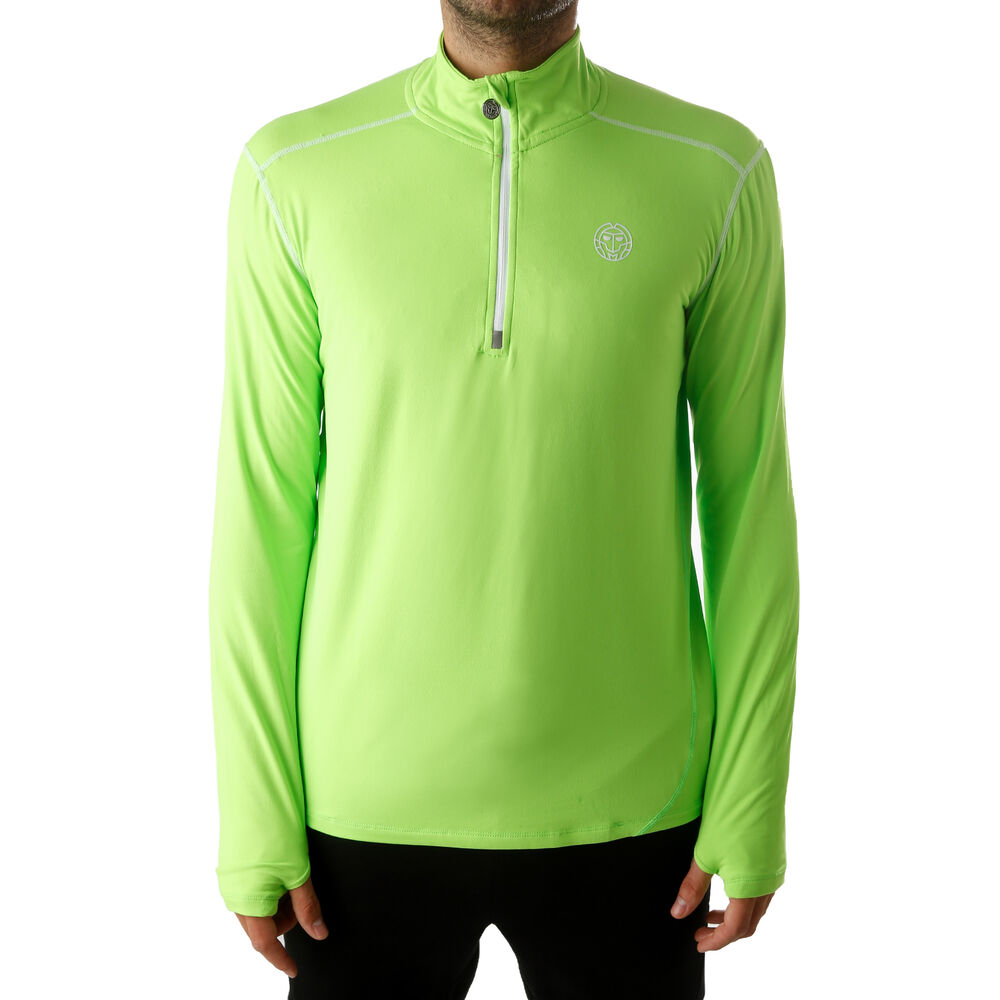 BIDI BADU Zac Tech Half Zip Haut Manches Longues Hommes - Vert Fluo , Blanc