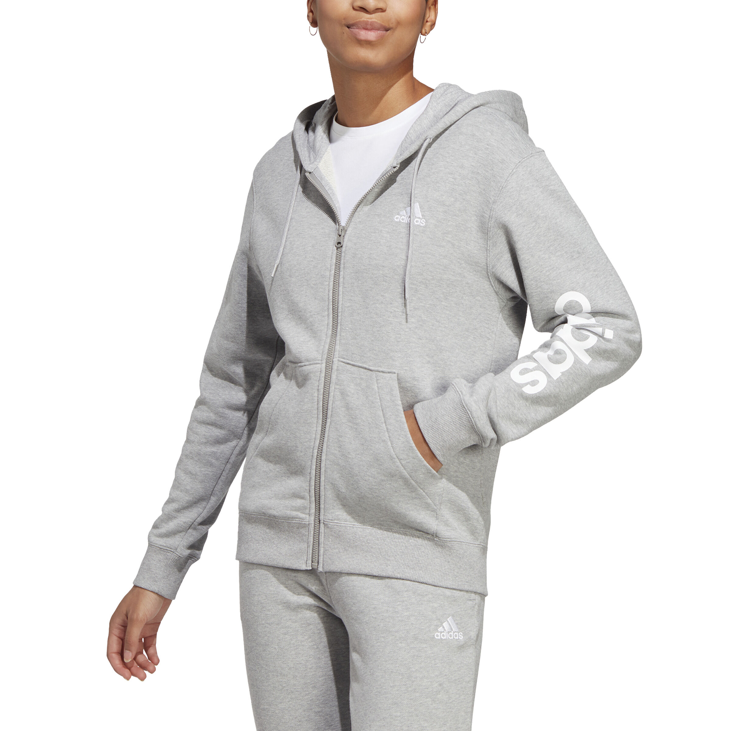 Buy adidas Essentials Linear Full Zip French Terry Gilet En Coton Femmes Gris Clair Blanc online Tennis Point FR