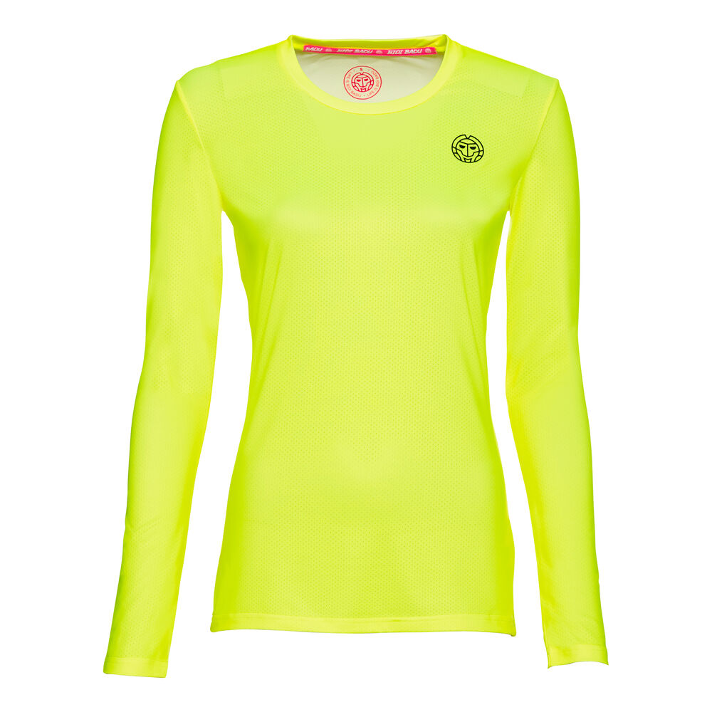 BIDI BADU Pia Tech Roundneck Haut Manches Longues Femmes - Jaunes Fluo , Noir