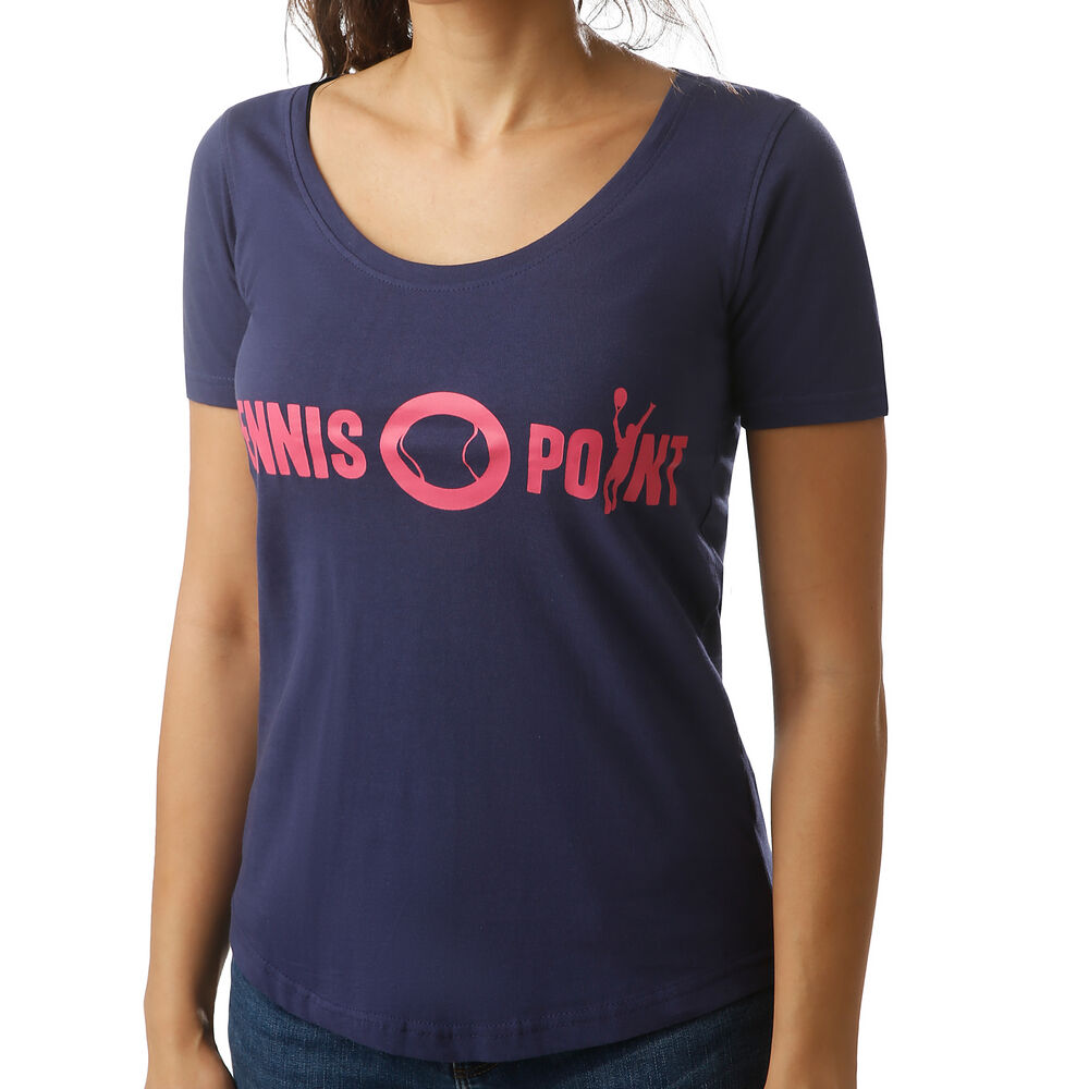Tennis-Point Basic Cotton T-shirt Femmes - Bleu Foncé , Pink