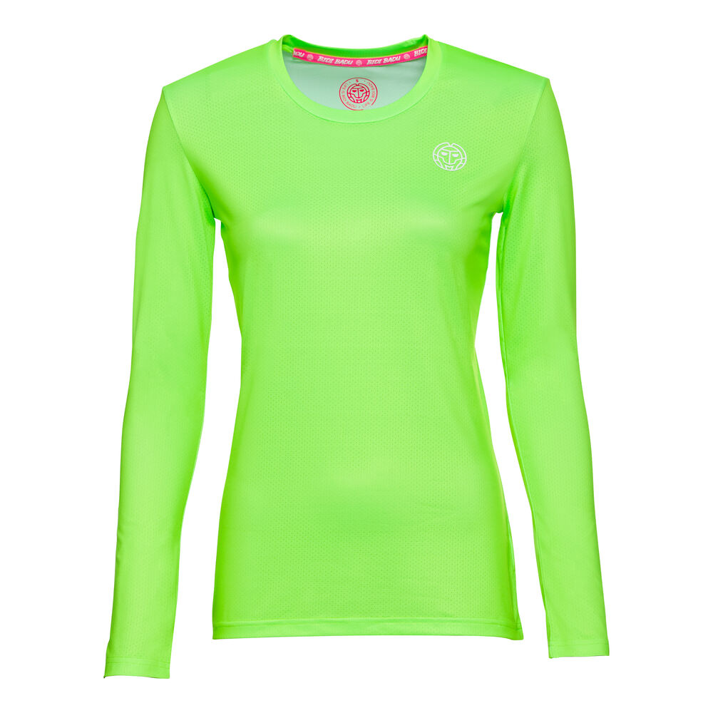 BIDI BADU Pia Tech Roundneck Haut Manches Longues Femmes - Vert Fluo , Blanc