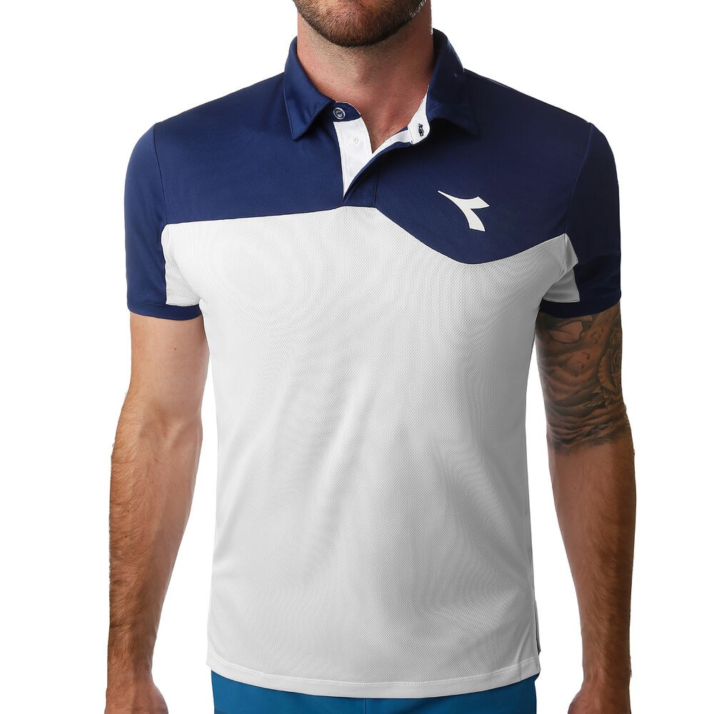 Diadora Court Polo Hommes - Blanc , Bleu Foncé