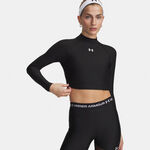 V&ecirc;tements Under Armour Under Armour HeatGear Crop Mock Haut manches longues Femmes-noir, blanc