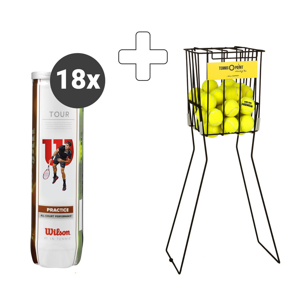 Wilson Tour Practice 18 Tubes De 4 + Panier Ramasse Balles