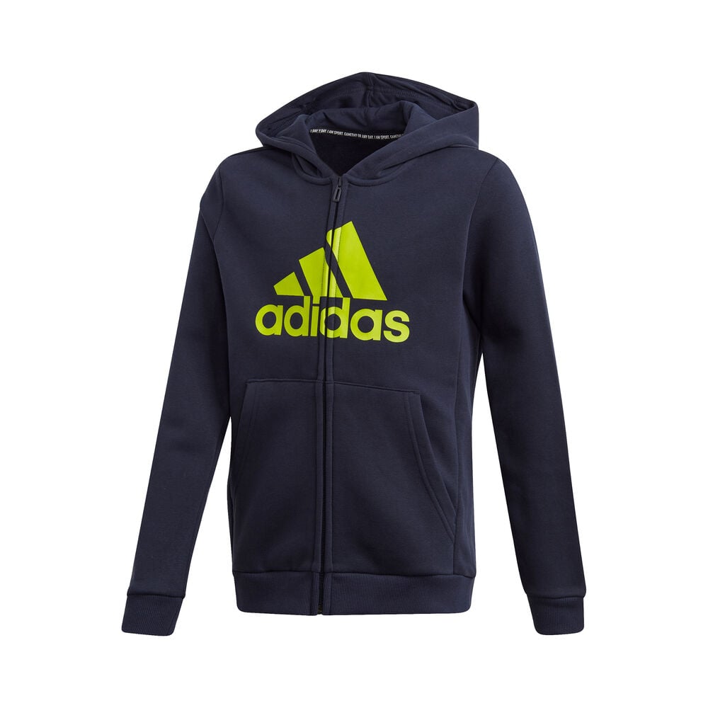 adidas Must Have Badge Of Sport Full-Zip Gilet En Coton Garçons - Bleu Foncé , Jaunes Fluo
