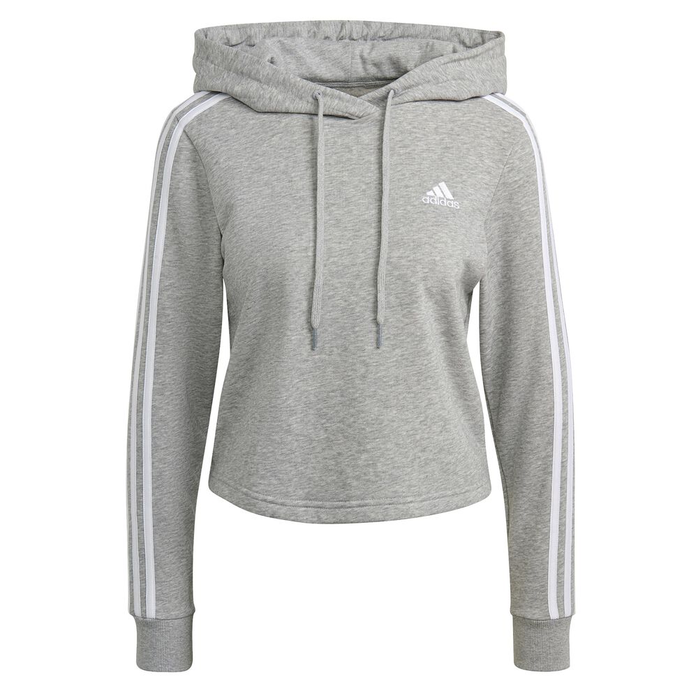 adidas 3-Stripes FT Crop Sweat à Capuche Femmes - Gris , Blanc