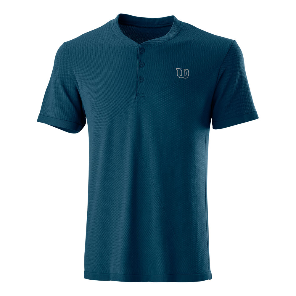 Wilson Power Seamless Henley II T-shirt Hommes - Bleu Petrol, Blanc
