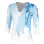 V&ecirc;tements BIDI BADU BIDI BADU Watercolour V-Neck Haut Manches Longues Femmes-Blanc,Bleu
